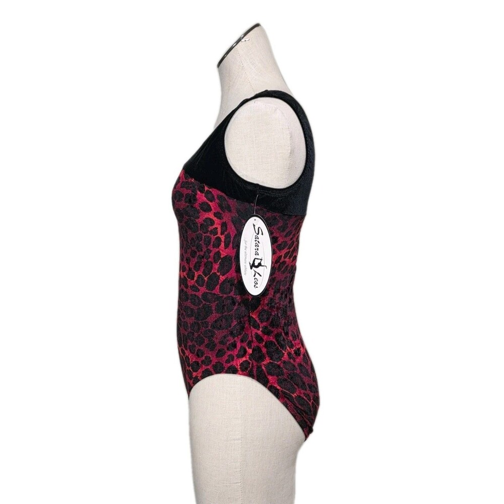 Satara VTG Leopard Print Split Keyhole Velvet Dance Leotard Bodysuit AL Adult L - Picture 6 of 16